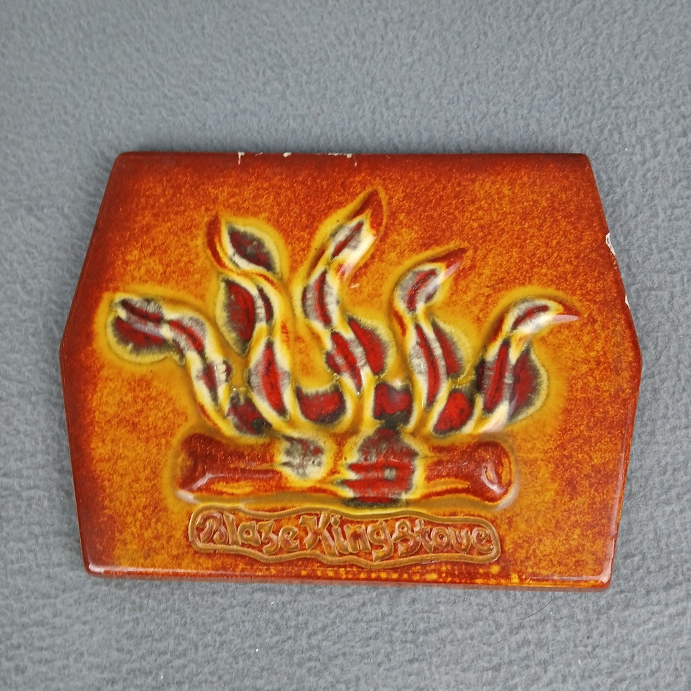 Vintage 1978 Blaze King Stove Ceramic Tile Plaque RDL Int Fireplace Decor Orange